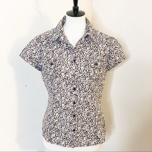 Michael Kors White Black Purple Floral Blouse M